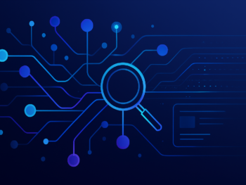 Abstract visualization of AI search and digital discovery: interconnected nodes forming a search network with glowing blue and purple gradient pathways, data streams flowing through a clean minimal landscape, subtle magnifying glass motif integrated into the composition. Modern digital illustration style with deep blue and purple gradient tones, subtle cyan accents, clean composition. Professional, polished, premium consultancy aesthetic. MENA business context with modern office dashboard elements. 16:9 format, no text overlays. Abstract visualization of AI search and digital discovery: interconnected nodes forming a search network with glowing blue and purple gradient pathways, data streams flowing through a clean minimal landscape, subtle magnifying glass motif integrated into the composition. Modern digital illustration style with deep blue and purple gradient tones, subtle cyan accents, clean composition. Professional, polished, premium consultancy aesthetic. MENA business context with modern office dashboard elements. 16:9 format, no text overlays.
